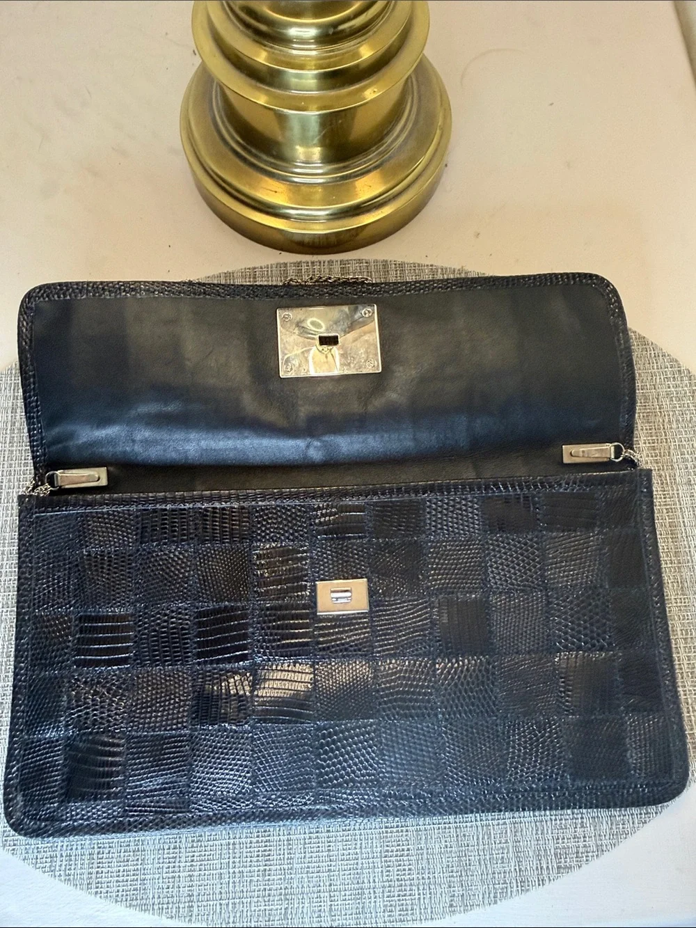 2009 Black Quilted Lizard Chantal with Silver Hardware
